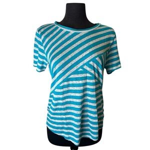 J.Crew Women’s Size Medium Blue and White Striped Asymmetrical Linen Cross Strip